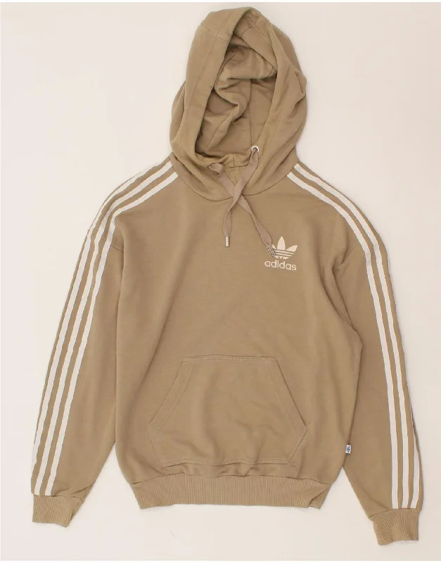 ADIDAS Womens Oversized Hoodie Jumper UK 6 XS Beige Cotton Hoodie with Pastel Soft Subtle