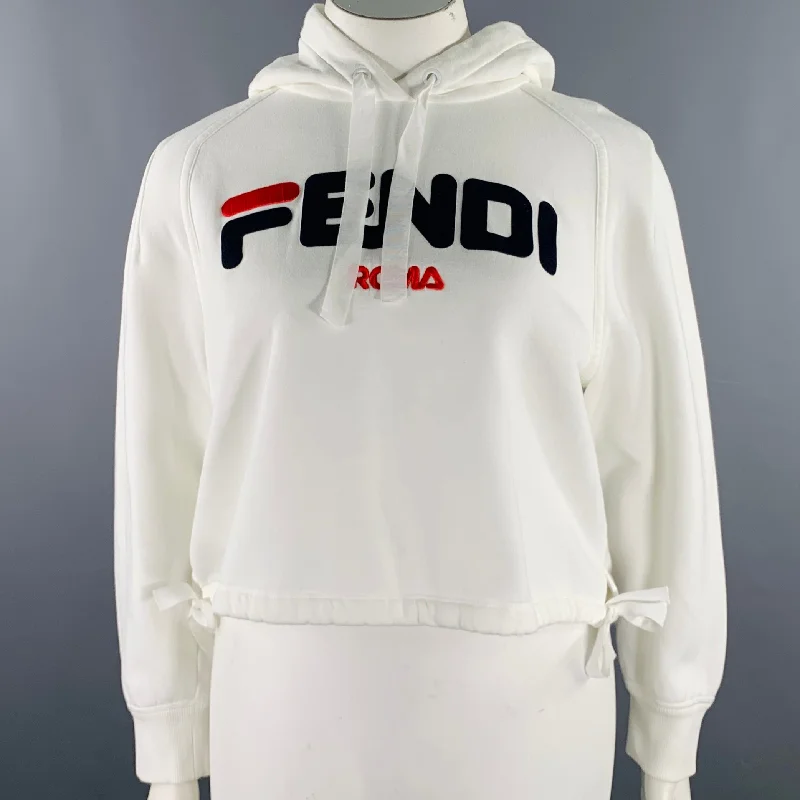 FENDI x FILA 2018 Size L White Black Red Cotton Logo Hoodie Casual Top Hoodie with Mesh Breathable Sporty