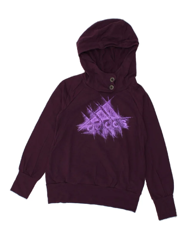 ADIDAS Womens Graphic Hoodie Jumper UK 10 Small Maroon Hoodie with Tie-Dye Psychedelic Retro