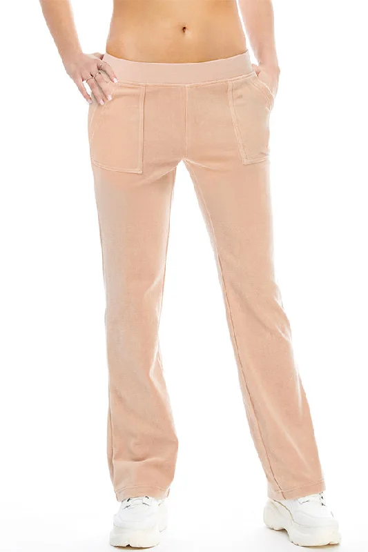Low Rise Snap Pocket Velour Track Pants Chic Wool Trousers