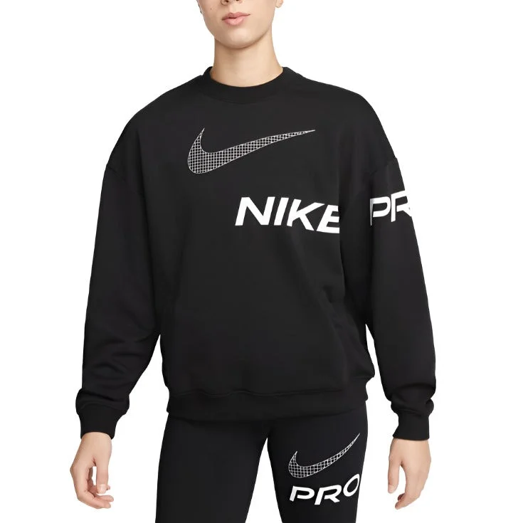 Nike Womens Dri-FIT French Terry Graphic Crew Neck Sweatshirt Hoodie with Raw Hem Edgy Unfinished