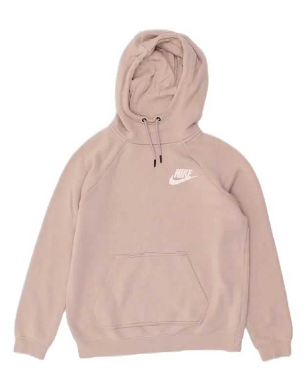 NIKE Womens Hoodie Jumper UK 10 Small Pink Hoodie with Metallic Shiny Futuristic