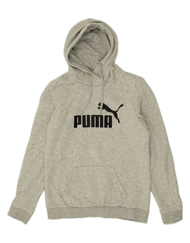 PUMA Womens Graphic Hoodie Jumper UK 12 Medium Grey Polyester Hoodie with Double Zipper Versatile Adjustable
