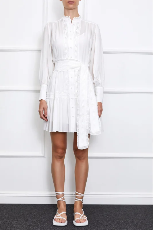 Jasmine Mini Dress (White I) Cozy A-Line Mini Dress
