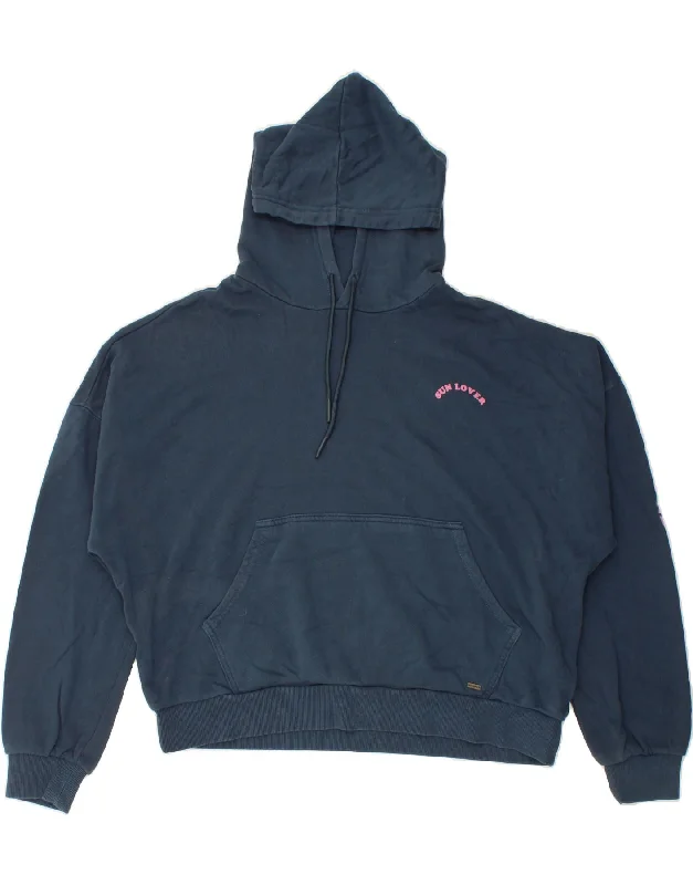 O'NEILL Womens Oversized Hoodie Jumper UK 16 Large Blue Cotton Hoodie with Ribbed Neckline Snug Warm