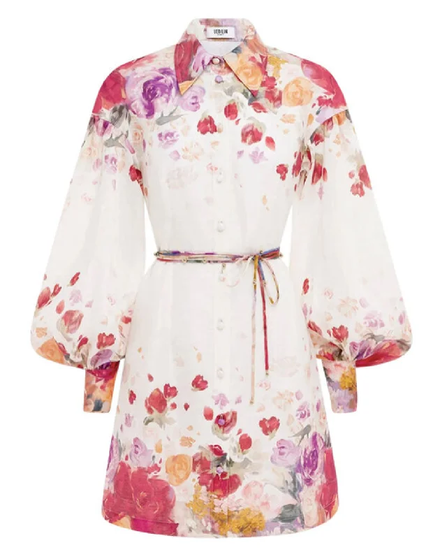 Fleur Print Juliana Shirt Mini Dress Comfortable Wrap Mini Dress
