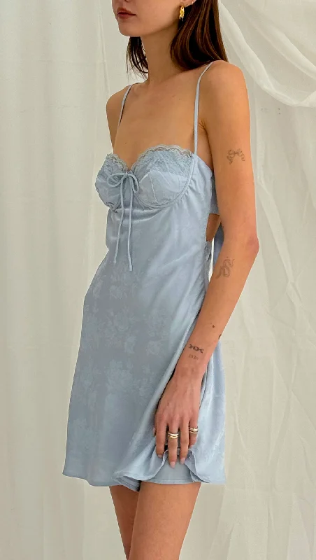 Mira Satin Mini Dress - Dusty Blue Fashionable Off-Shoulder Mini Dress