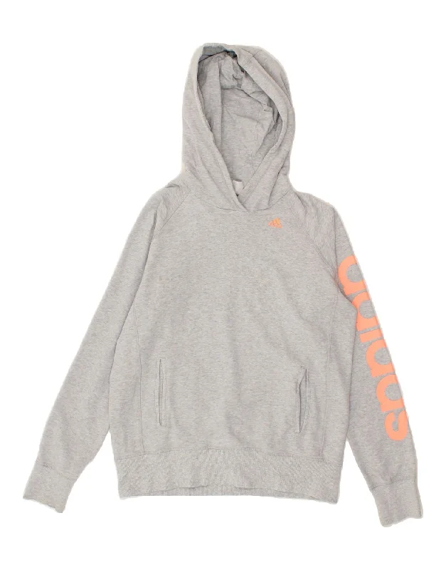 ADIDAS Womens Graphic Hoodie Jumper UK 8/10 Small Grey Cotton Hoodie with Lining Warm Insulated