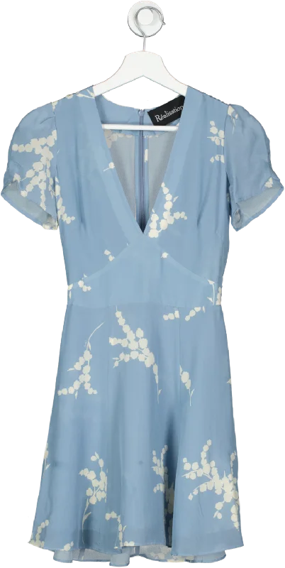 Réalisation Par The Luella Silk Mini Dress In Summer Loving Blue UK XXS Elegant Tulle Mini Dress