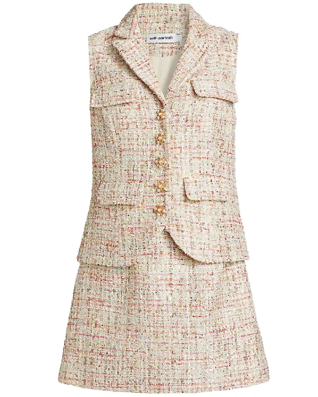 Pastel Boucle Tweed Mini Dress Fashionable Button-Front Mini Dress