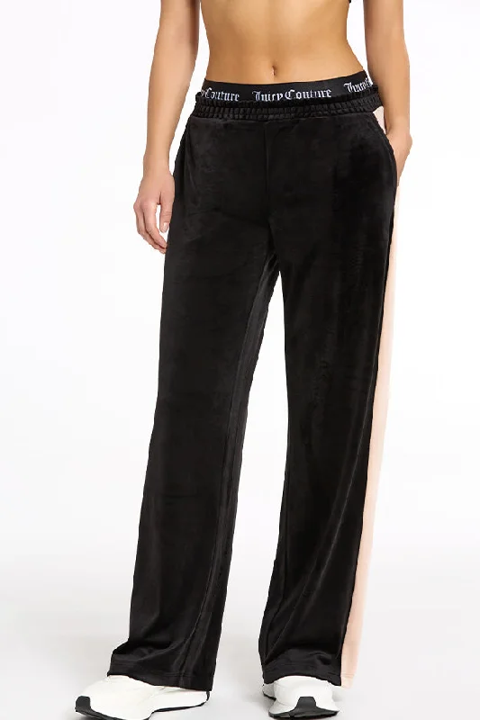 Double Waistband Velour Track Pant Casual Drawstring Pants