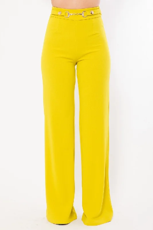 Waist Button And Buckle Detailed Fashion Pants High-Waist Yoga Pants