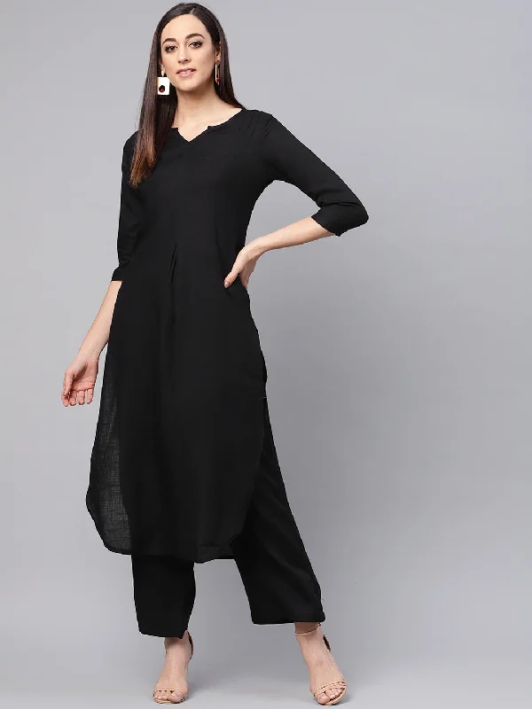 Women's Black Kurta With Palazzo Pants - Idalia Lightweight Jogger Pants