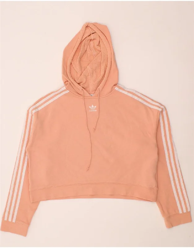 ADIDAS Womens Crop Hoodie Jumper UK 12 Medium Orange Cotton Hoodie with Thumb Holes Functional Cozy