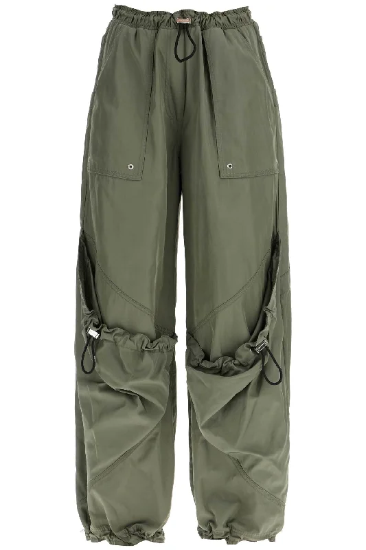 wide leg high-waisted pants with adjustable elastic in military green 250WCP00255PLL001AA MILITARY GREEN Slim-Fit Leggings
