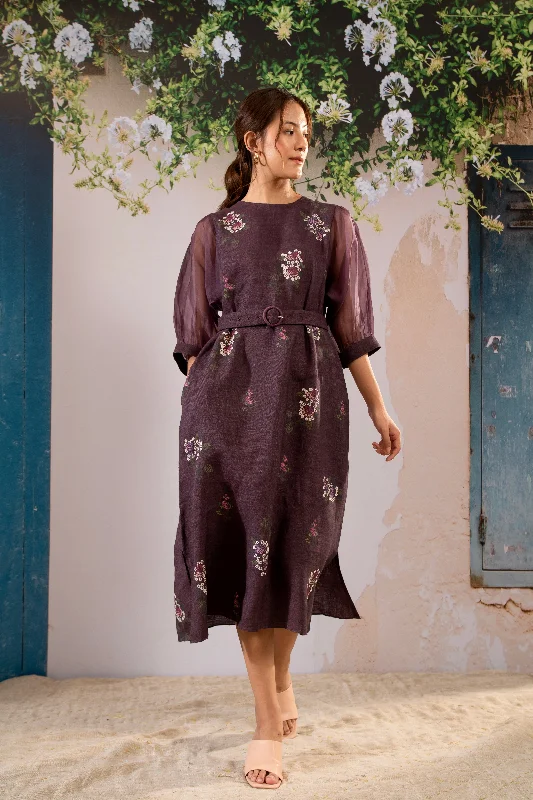 Dahlia Print Puff Sleeves Dress Tunics Luxurious premium