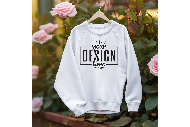 Gildan 18000 Woman White Sweatshirt Mockup Hoodie with Lace Feminine Delicate