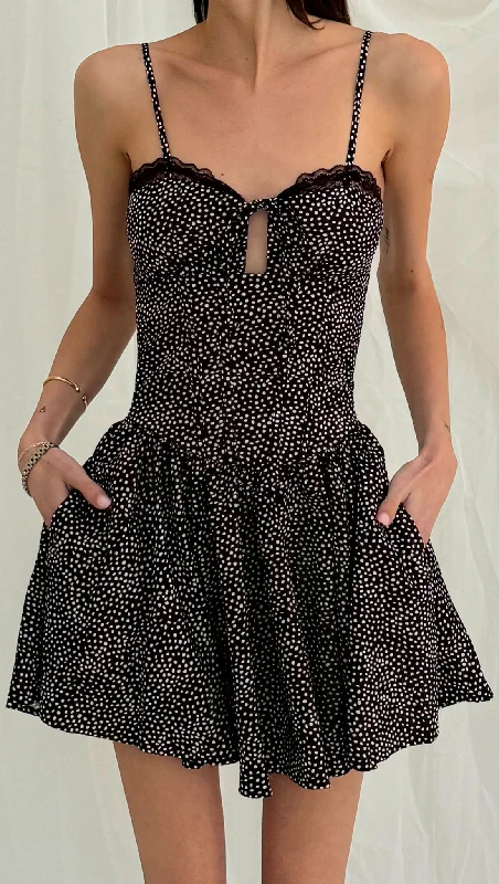 Mimi Mini Dress - Brown Polka Dot Comfortable Boho Mini Dress