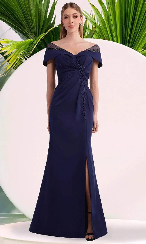 Janique 2409 - Beaded V Neck Long Dress Pencil Office Professional