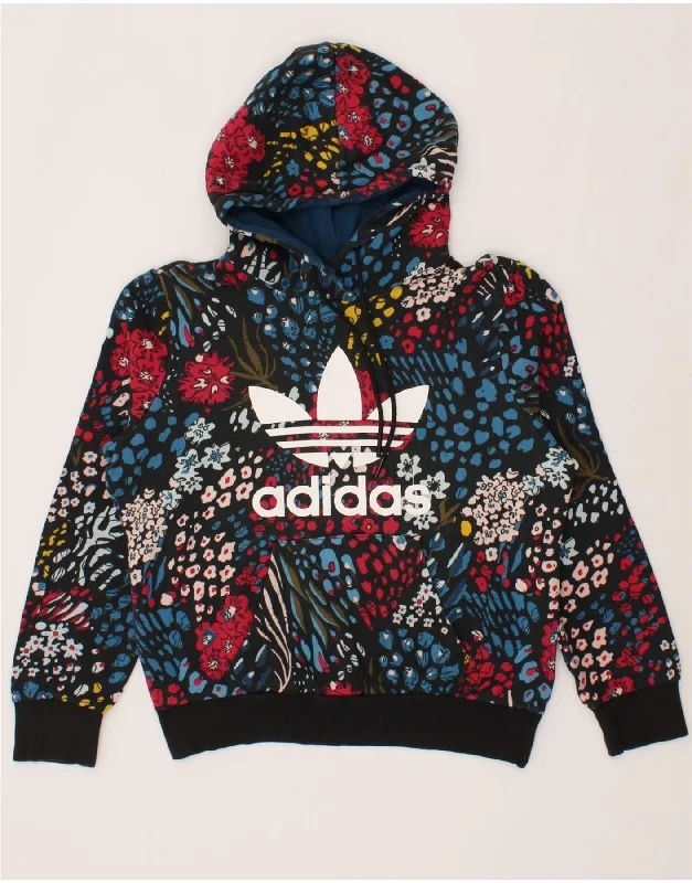 ADIDAS Womens Oversized Graphic Hoodie Jumper UK 10 Small Multicoloured Hoodie with Drawstring Waist Adjustable Fitted