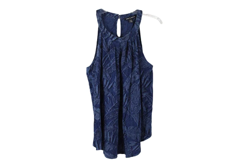 Cable & Gauge Blue Tropical Leaf Tank | M lace tank top