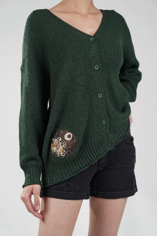 Darkwood Buttoned Cardigan Chenille Brocade Lace
