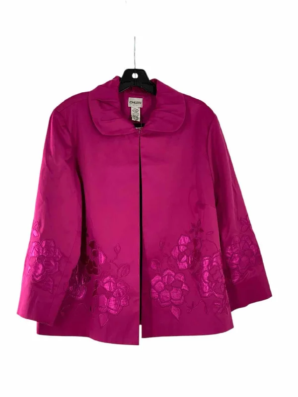 Chico's Size 2 (12-14) Fuschia Floral Jacket Quilted Jacket Puffer Jacket Insulated Jacket