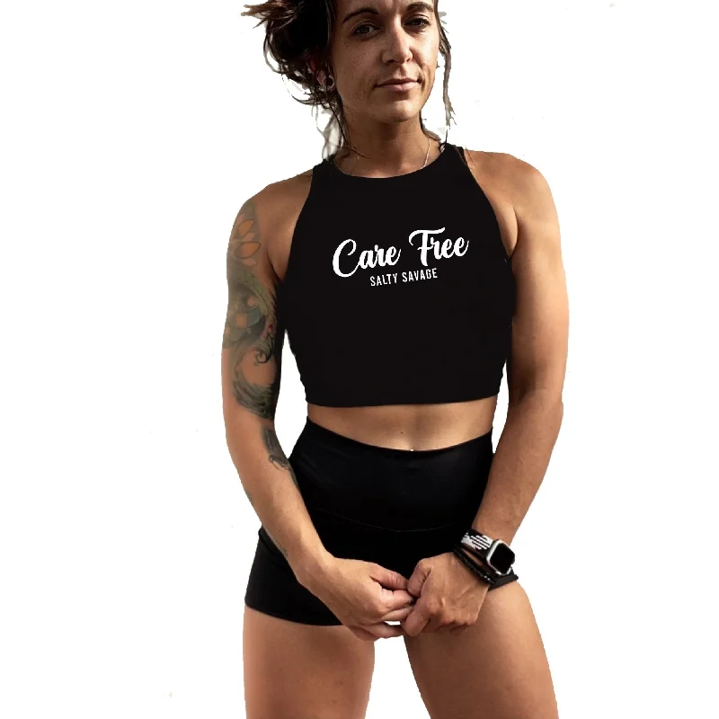 Ladies "Care Free" High Neck Sleeveless Crop Tank pastel tank top