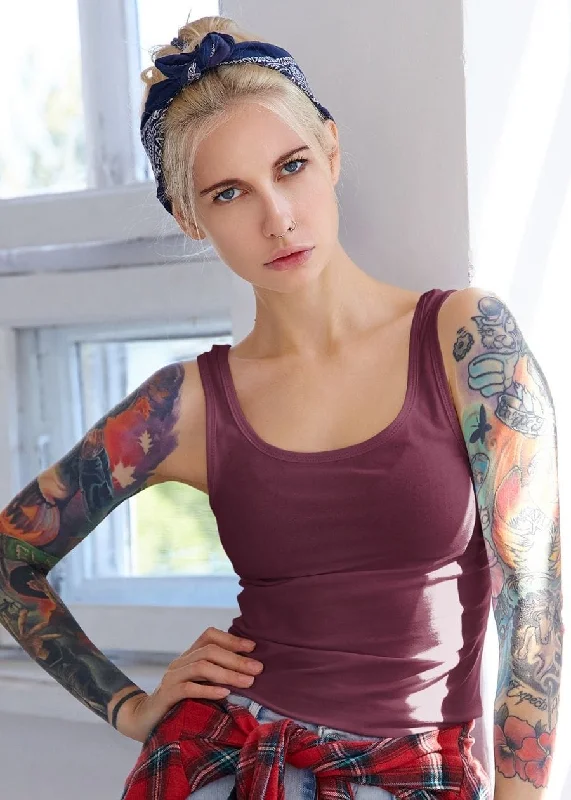 Solid Women Tank Top - Wine crew neck tank