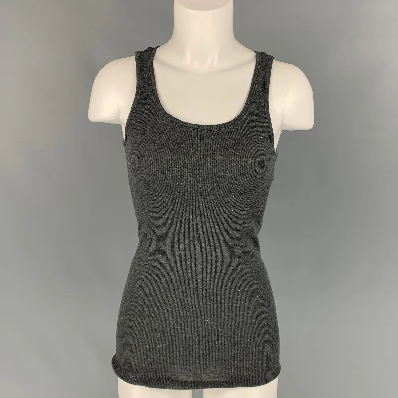 JOHNBULL Size S Grey & Silver Cotton Blend Ribbed Asymmetrical Tank relaxed fit tank