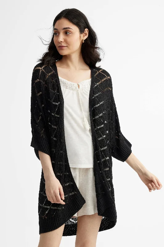 Cardigan tricot maille ajourée - Femme Boat Neck Shawl Collar Notched Collar