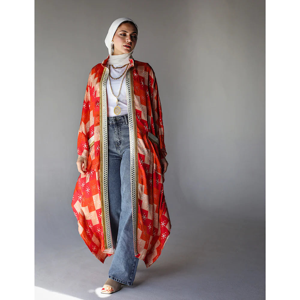 Orange mirror embroidered kaftan cardigan Layered Multi-layer Single Layer