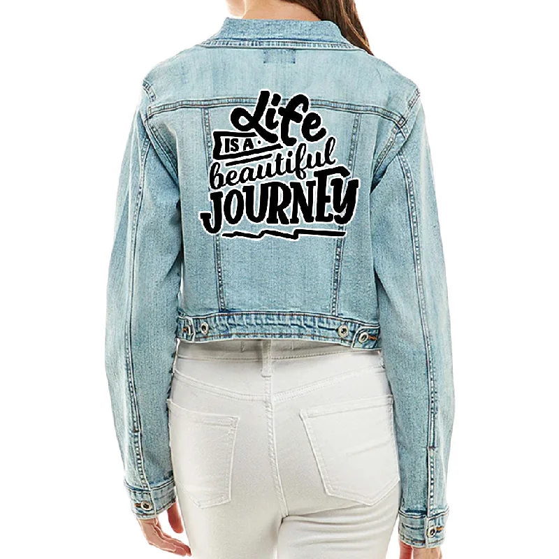 "Life is Beautiful" Cropped Women's Denim Jacket Corduroy Jacket Velvet Jacket Brocade Jacket