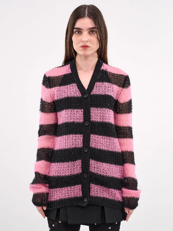 Striped Mohair Cardigan (KC0-25-638-U-PINK) Elasticated Padded Insulated