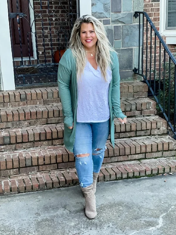 Women’s Blakely Cardigan in Sage Open Front Closed Front Wrap Front