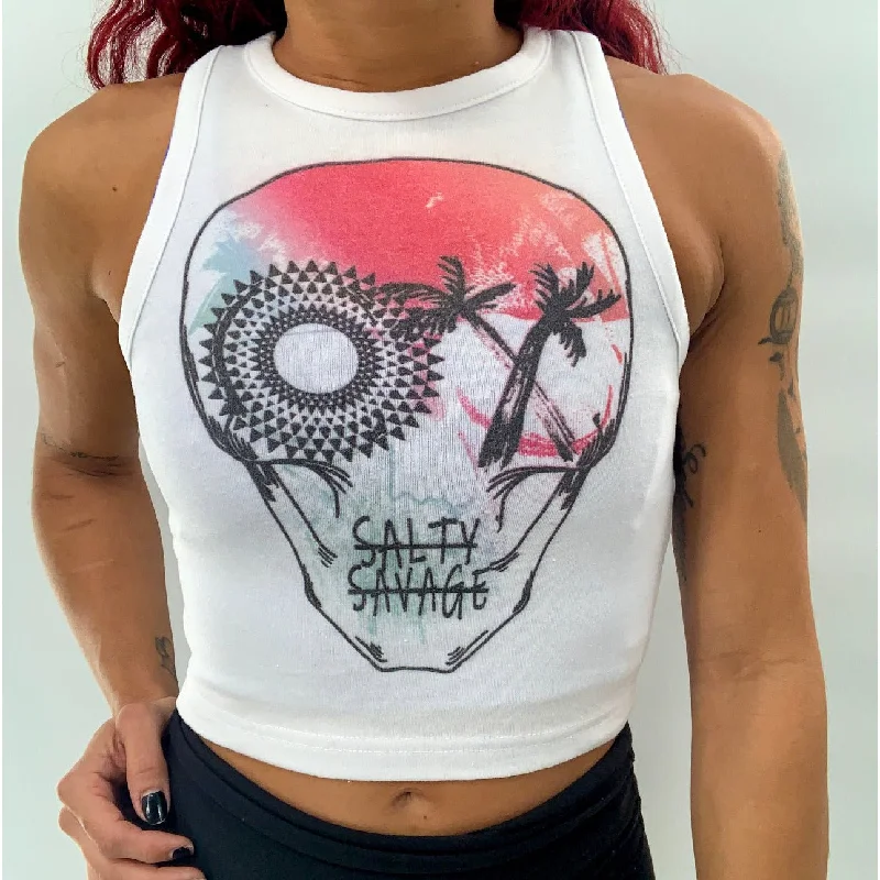 Salty Savage Ladies “Dead N Gone” High Neck Sleeveless Crop Tank v-neck tank top