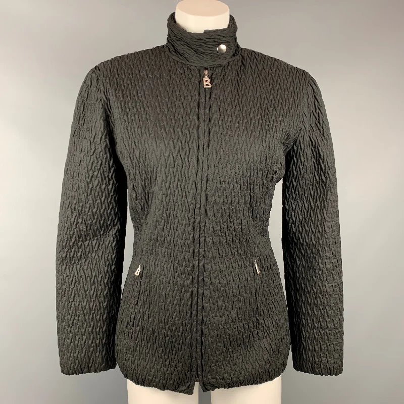 BOGNER Size 6 Black Quilted Textured Nylon Jacket Mesh Jacket Canvas Jacket Denim Jacket