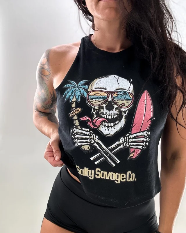Salty Savage Ladies "Double Fisting" Flowy Racerback Crop Tank fashionable tank top
