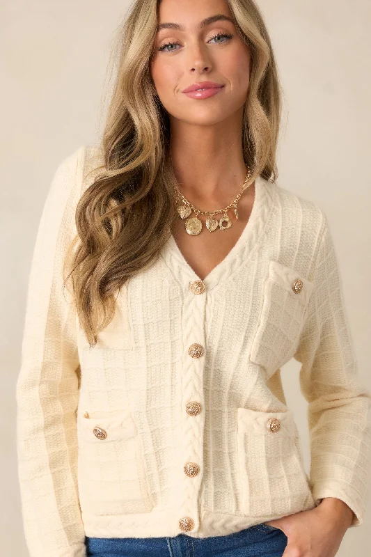 Quiet Days Ivory Cable Knit Cardigan Velvet Chenille Corduroy