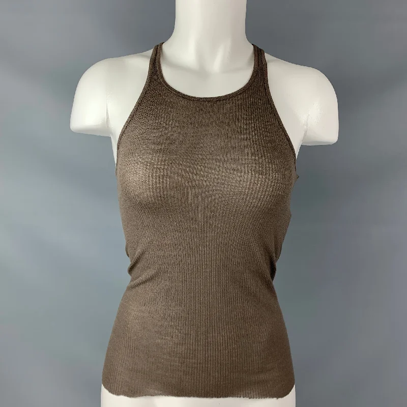 RICK OWENS Dustulator 2006 Size S Taupe Viscose & Silk Ribbed Tank Top peach tank top