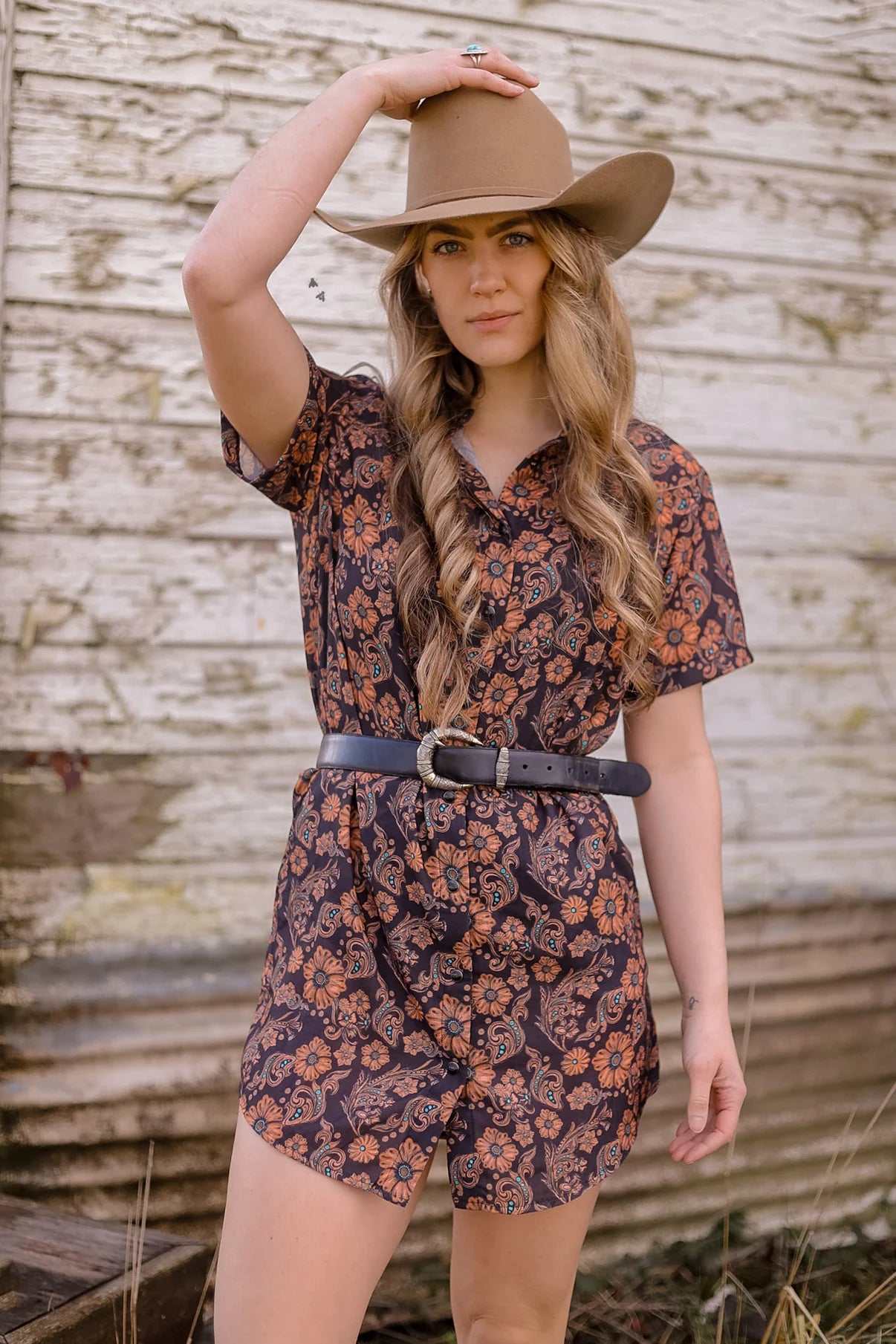 Fancy Schmancy Tooled Floral Print Pearl Snap Mini Dress &/or Cardigan Satin Fabric Silk Fabric Chiffon Fabric