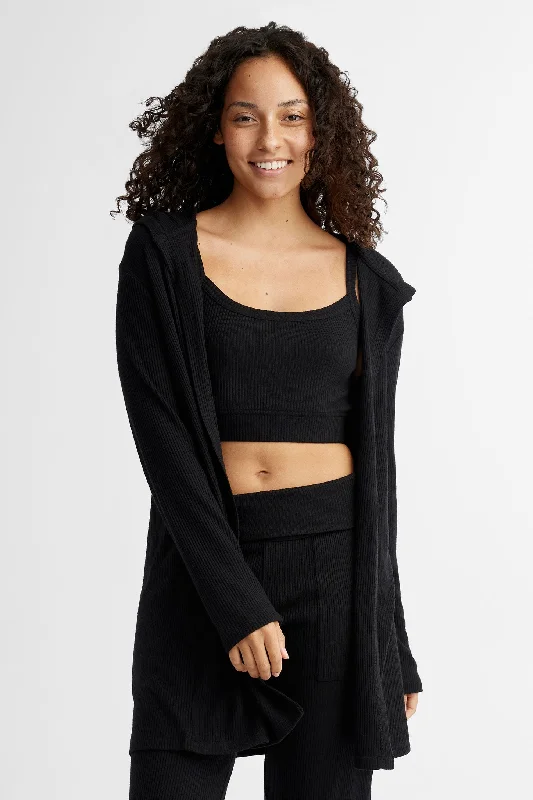 Cardigan pyjama à capuchon côtelé - Femme Zippered Front Buttoned Front Snap Front