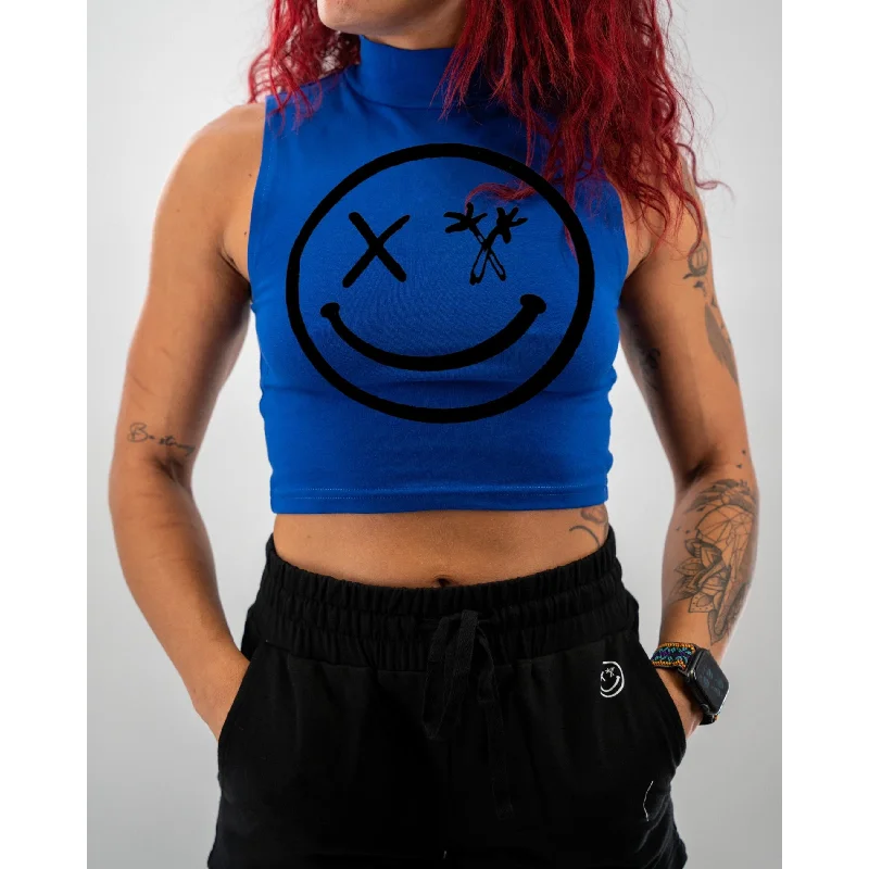 Salty Savage Ladies “Spliced Smile” Mock Neck Sleeveless Crop Tank long tank top