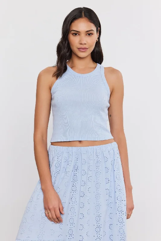 HARLA RIBBED CROPPED TANK TOP lace back tank