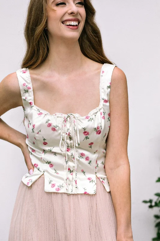 Liana Satin Floral Tank peach tank top