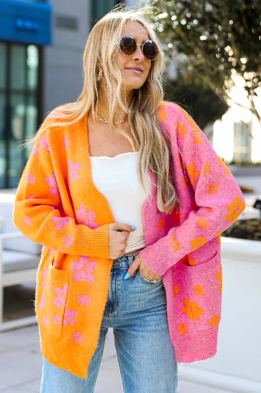 FINAL SALE - Sweet Suggestion Pink Floral Color Block Cardigan Anti-Pilling Anti-Shrink Durable