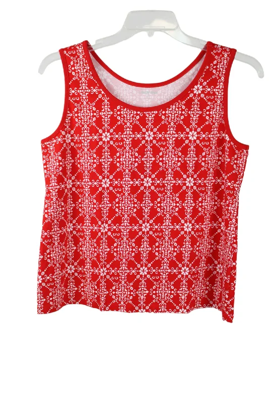 Lands' End Red Patterned Tank | L Petite sequin tank top