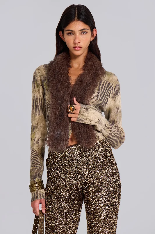 Tana Fur Trim Cardigan Bright Pastel Dark