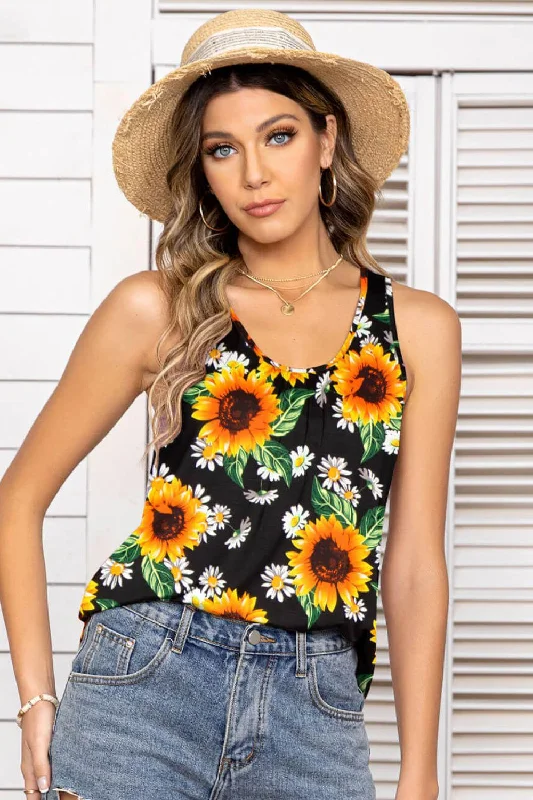 Floral Scoop Neck Tank Top peach tank top