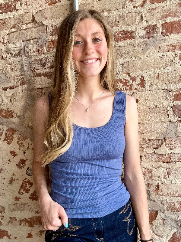 Brilee Ribbed Reversible Tank [Steel Blue] ✙ON SALE NOW✙ lounge tank top